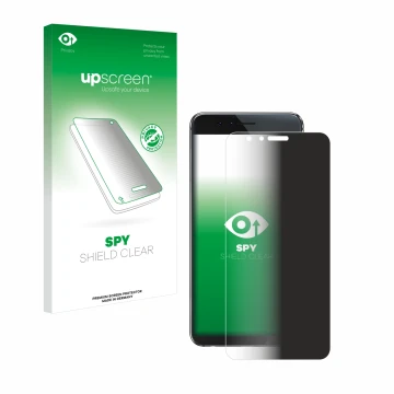 Face avant d’un emballage produit avec le logo de la marque upscreen. À côté, l’appareil Honor 8 est représenté avec la protec