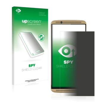 Face avant d’un emballage produit avec le logo de la marque upscreen. À côté, l’appareil ZTE Axon 7 est représenté avec la pro