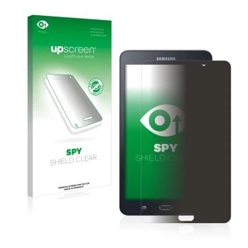 Face avant d’un emballage produit avec le logo de la marque upscreen. À côté, l’appareil Samsung Galaxy J Max est représenté a
