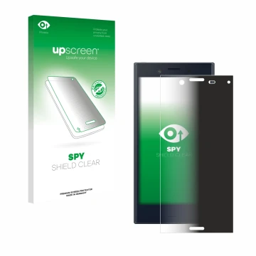 Face avant d’un emballage produit avec le logo de la marque upscreen. À côté, l’appareil Sony Xperia X Compact est représenté 