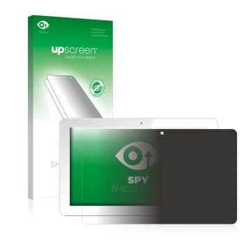 Face avant d’un emballage produit avec le logo de la marque upscreen. À côté, l’appareil Odys Rise 10 Quad est représenté avec