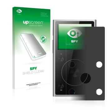 Face avant d’un emballage produit avec le logo de la marque upscreen. À côté, l’appareil FiiO X1 II est représenté avec la pro
