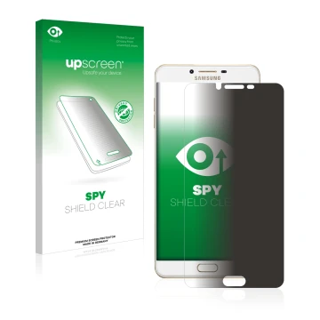 Face avant d’un emballage produit avec le logo de la marque upscreen. À côté, l’appareil Samsung Galaxy C9 Pro est représenté 