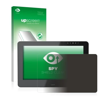 Face avant d’un emballage produit avec le logo de la marque upscreen. À côté, l’appareil Wacom Cintiq Pro 16 est représenté av