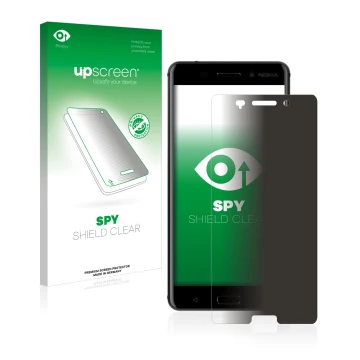 Face avant d’un emballage produit avec le logo de la marque upscreen. À côté, l’appareil Nokia 6 2017 est représenté avec la p