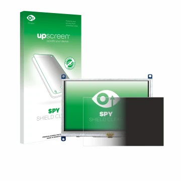 Face avant d’un emballage produit avec le logo de la marque upscreen. À côté, l’appareil Raspberry Pi Touchscreen 5