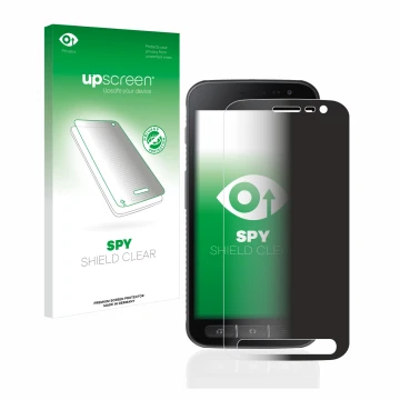 Face avant d’un emballage produit avec le logo de la marque upscreen. À côté, l’appareil Samsung Galaxy XCover 4 est représent