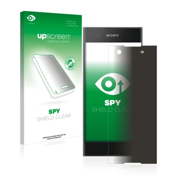 Face avant d’un emballage produit avec le logo de la marque upscreen. À côté, l’appareil Sony Xperia XA1 est représenté avec l