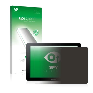 Face avant d’un emballage produit avec le logo de la marque upscreen. À côté, l’appareil Samsung Galaxy Book 10.6 est représen