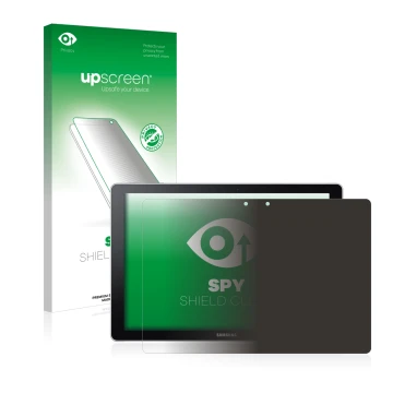 Face avant d’un emballage produit avec le logo de la marque upscreen. À côté, l’appareil Samsung Galaxy Book 12 est représenté