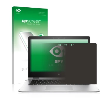 Face avant d’un emballage produit avec le logo de la marque upscreen. À côté, l’appareil HP EliteBook x360 1030 G2 est représe