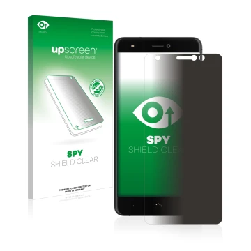Face avant d’un emballage produit avec le logo de la marque upscreen. À côté, l’appareil BQ Aquaris X est représenté avec la p