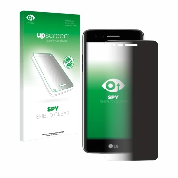 Face avant d’un emballage produit avec le logo de la marque upscreen. À côté, l’appareil LG K8 2017 est représenté avec la pro
