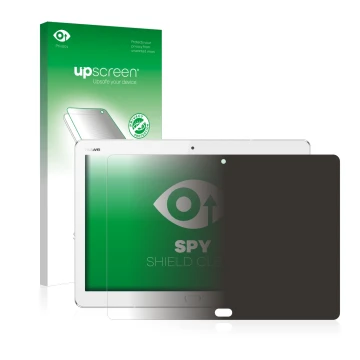 Face avant d’un emballage produit avec le logo de la marque upscreen. À côté, l’appareil Huawei MediaPad M3 Lite 10.1 est repr