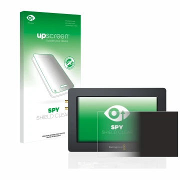 Face avant d’un emballage produit avec le logo de la marque upscreen. À côté, l’appareil Blackmagic Design Video Assist (5.0) 