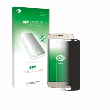 Face avant d’un emballage produit avec le logo de la marque upscreen. À côté, l’appareil Motorola Moto G5S est représenté avec