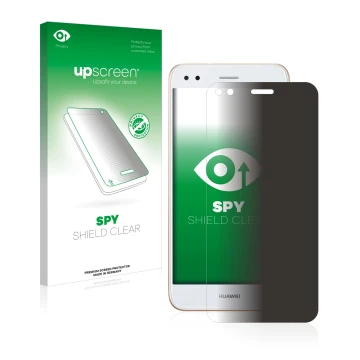 Face avant d’un emballage produit avec le logo de la marque upscreen. À côté, l’appareil Huawei P9 Lite Mini est représenté av