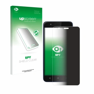 Face avant d’un emballage produit avec le logo de la marque upscreen. À côté, l’appareil Gigaset GS270 plus est représenté ave