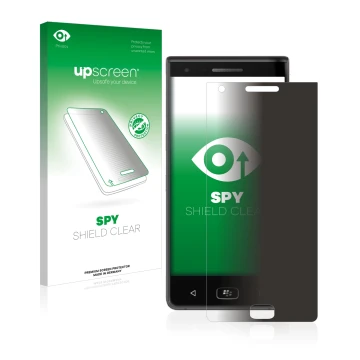 Face avant d’un emballage produit avec le logo de la marque upscreen. À côté, l’appareil BlackBerry Motion 2017 est représenté