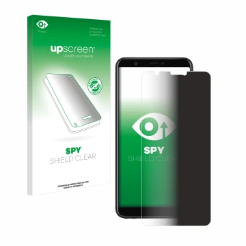Face avant d’un emballage produit avec le logo de la marque upscreen. À côté, l’appareil Huawei P smart 2018 est représenté av