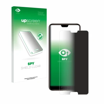 Face avant d’un emballage produit avec le logo de la marque upscreen. À côté, l’appareil Huawei P20 est représenté avec la pro
