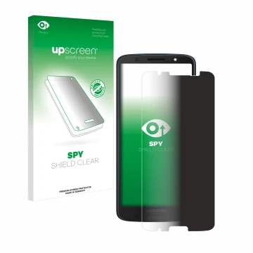 Face avant d’un emballage produit avec le logo de la marque upscreen. À côté, l’appareil Motorola Moto G6 Plus est représenté 