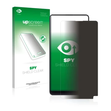 Face avant d’un emballage produit avec le logo de la marque upscreen. À côté, l’appareil Xiaomi Mi Mix 2S est représenté avec 