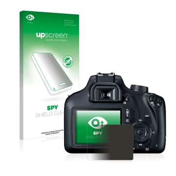 Face avant d’un emballage produit avec le logo de la marque upscreen. À côté, l’appareil Canon EOS 4000D est représenté avec l
