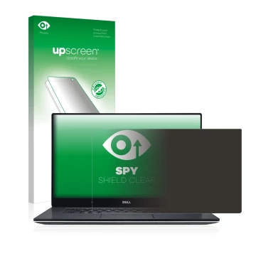 Face avant d’un emballage produit avec le logo de la marque upscreen. À côté, l’appareil Dell XPS 15 9560 est représenté avec 
