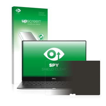 Face avant d’un emballage produit avec le logo de la marque upscreen. À côté, l’appareil Dell XPS 13 9370 est représenté avec 