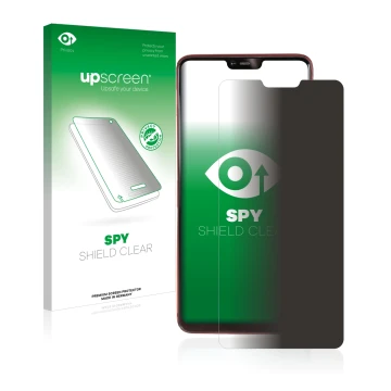 Face avant d’un emballage produit avec le logo de la marque upscreen. À côté, l’appareil Oppo R15 Pro est représenté avec la p