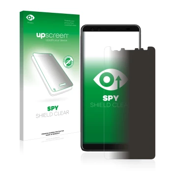 Face avant d’un emballage produit avec le logo de la marque upscreen. À côté, l’appareil HTC U12 Plus est représenté avec la p