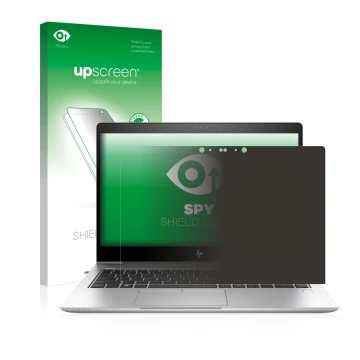 Face avant d’un emballage produit avec le logo de la marque upscreen. À côté, l’appareil HP EliteBook 840 G5 est représenté av