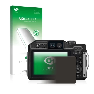Face avant d’un emballage produit avec le logo de la marque upscreen. À côté, l’appareil Panasonic Lumix DC-FT7 est représenté