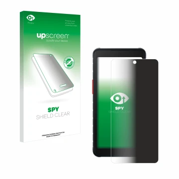 Face avant d’un emballage produit avec le logo de la marque upscreen. À côté, l’appareil Samsung Galaxy XCover 5 est représent