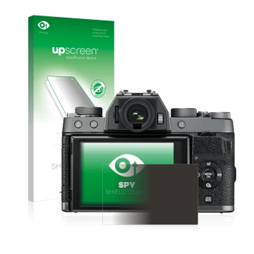 Face avant d’un emballage produit avec le logo de la marque upscreen. À côté, l’appareil Fujifilm X-T100 est représenté avec l