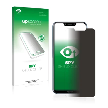 Face avant d’un emballage produit avec le logo de la marque upscreen. À côté, l’appareil Honor Play est représenté avec la pro