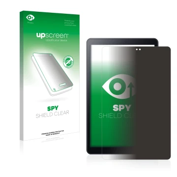 Face avant d’un emballage produit avec le logo de la marque upscreen. À côté, l’appareil Samsung Galaxy Tab A 10.5 2018 LTE es