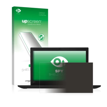 Face avant d’un emballage produit avec le logo de la marque upscreen. À côté, l’appareil Lenovo Thinkpad X280 est représenté a