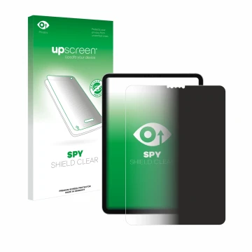 Face avant d’un emballage produit avec le logo de la marque upscreen. À côté, l’appareil Apple iPad Pro 11