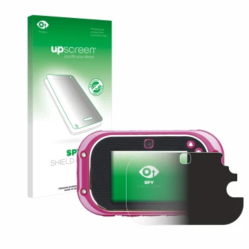 Face avant d’un emballage produit avec le logo de la marque upscreen. À côté, l’appareil Vtech Kidizoom Touch 5.0 2018 est rep