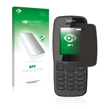 Face avant d’un emballage produit avec le logo de la marque upscreen. À côté, l’appareil Nokia 106 2018 est représenté avec la