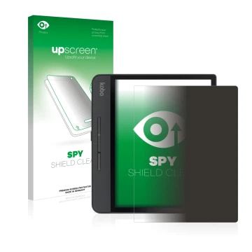 Face avant d’un emballage produit avec le logo de la marque upscreen. À côté, l’appareil Kobo Forma est représenté avec la pro