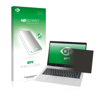 Face avant d’un emballage produit avec le logo de la marque upscreen. À côté, l’appareil HP EliteBook 830 G5 Non-Touch est rep