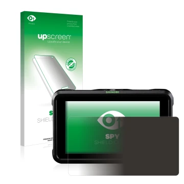 Face avant d’un emballage produit avec le logo de la marque upscreen. À côté, l’appareil Atomos Shinobi est représenté avec la