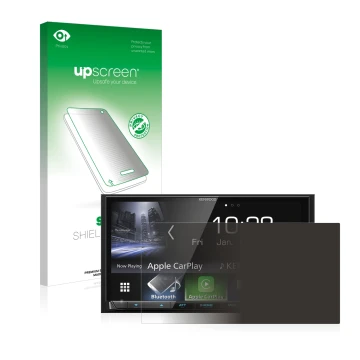 Face avant d’un emballage produit avec le logo de la marque upscreen. À côté, l’appareil Kenwood DMX7017DABS est représenté av