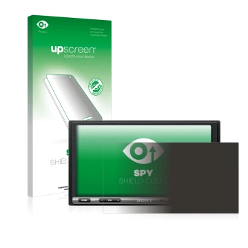Face avant d’un emballage produit avec le logo de la marque upscreen. À côté, l’appareil Sony XAV-AX3005DB est représenté avec
