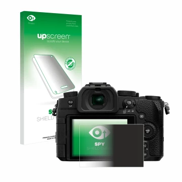 Face avant d’un emballage produit avec le logo de la marque upscreen. À côté, l’appareil Panasonic Lumix DC-G91 est représenté