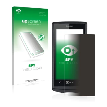 Face avant d’un emballage produit avec le logo de la marque upscreen. À côté, l’appareil Orderman 5 est représenté avec la pro