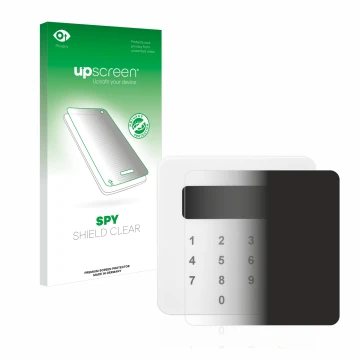 Face avant d’un emballage produit avec le logo de la marque upscreen. À côté, l’appareil SumUp Air est représenté avec la prot